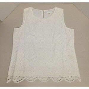 Calvin Klein Sleeveless Top Lace Lined Womens Size Large White Tank